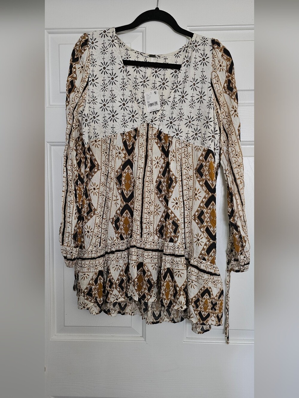 Free People Mini Dress in Cream, Brown & Black